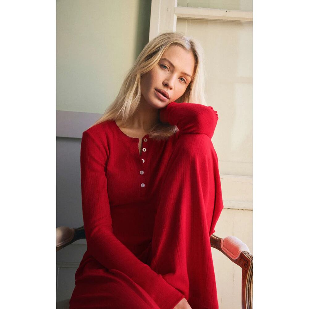 Z Supply Holly Pointelle Long Sleeve Top - Festive Red NWT SIZE XS
